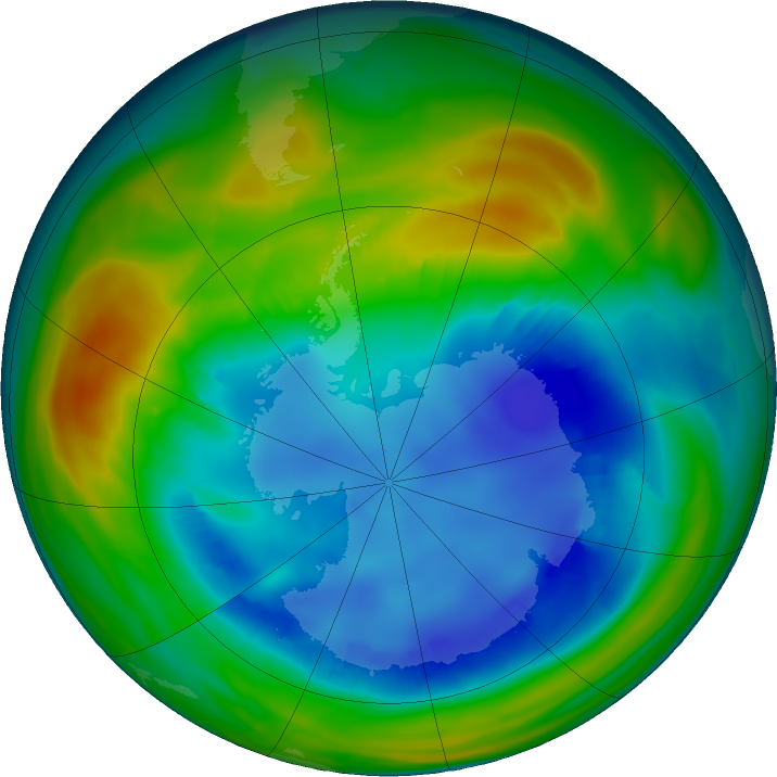 Antarctic ozone map for 11 August 2016